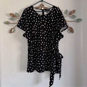 Lane Bryant Womens Black White Polkadot Short Sleeve Blouse Size 24